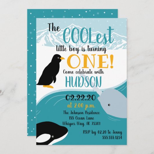 北極動物の誕生日の招待状 招待状 (正面/裏面)