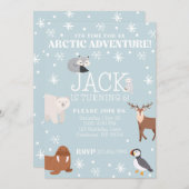 北極動物の誕生日パーティーへの招待 招待状 (正面/裏面)