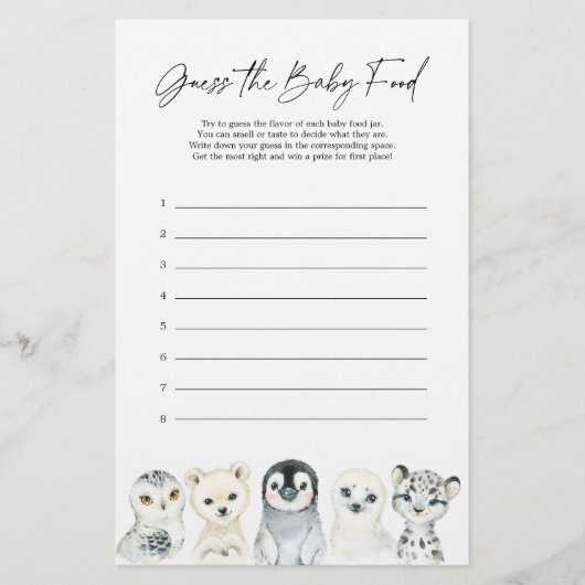 北極動物の赤ちゃんシャワー推測ベビー食品ゲーム (正面)