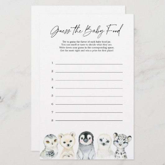 北極動物の赤ちゃんシャワー推測ベビー食品ゲーム (正面/裏面)