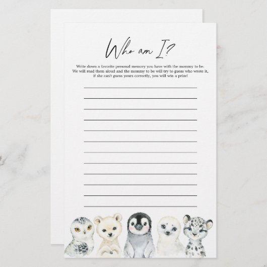 北極動物の赤ちゃんシャワー私はゲーム (正面/裏面)