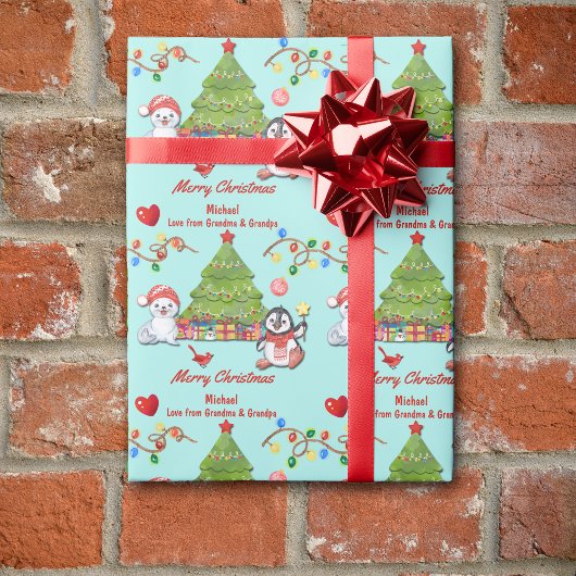 北極動物クリスマスツリー孫 ラッピングペーパー