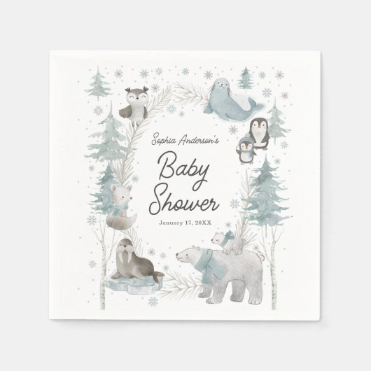 北極動物冬の赤ちゃんシャワーナプキン スタンダードカクテルナプキン (正面)