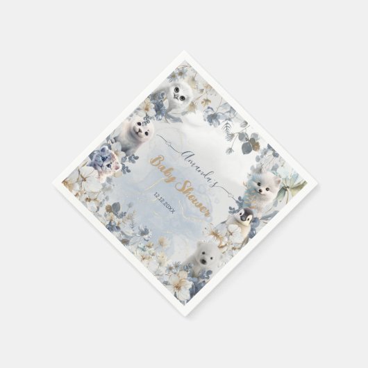 北極動物冬の赤ちゃんシャワー スタンダードカクテルナプキン (角)