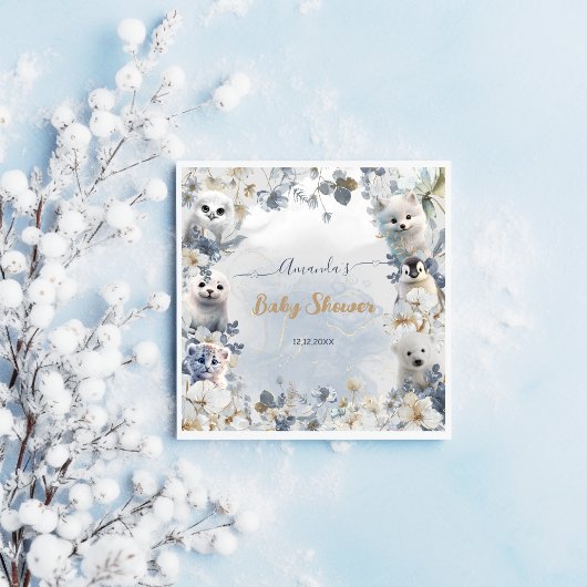 北極動物冬の赤ちゃんシャワー スタンダードカクテルナプキン