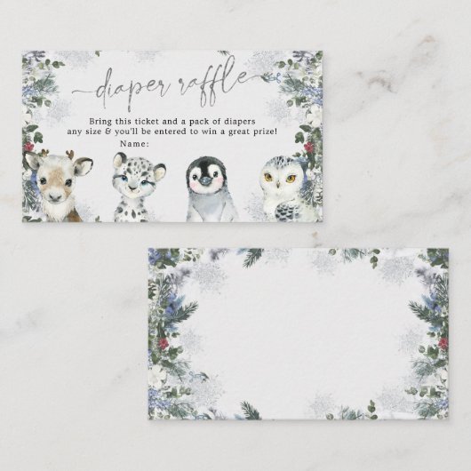 北極動物冬ワンダーランドおむつラッフル エンクロージャーカード (正面/裏面)