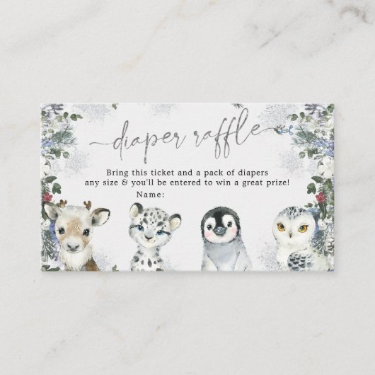 北極動物冬ワンダーランドおむつラッフル エンクロージャーカード (正面)