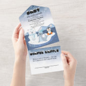 北極動物冬ワンダーランド赤ちゃんシャワー オールインワン招待状 (貼ってはがせる)