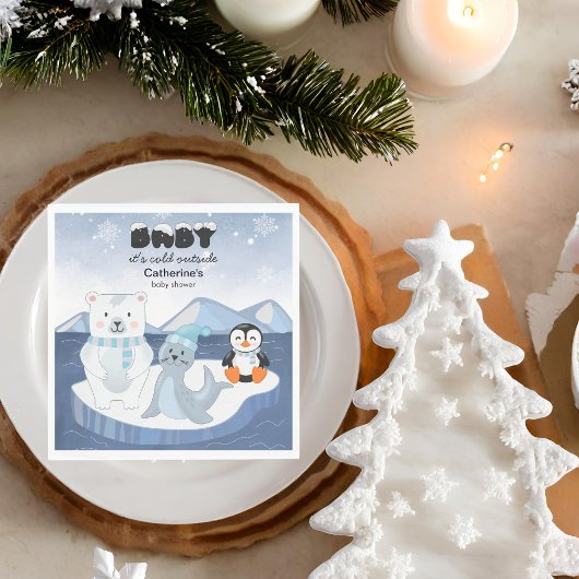 北極動物冬ワンダーランド赤ちゃんシャワー スタンダードランチョンナプキン