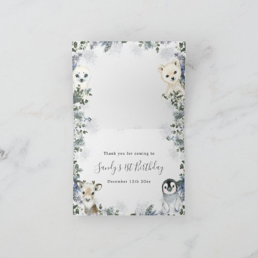 北極動物冬季オーナーランド誕生日折り畳み サンキューカード (内部)