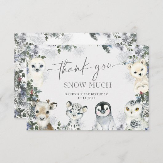 北極動物冬季オーネダーランドファースト誕生日 サンキューカード (正面/裏面)