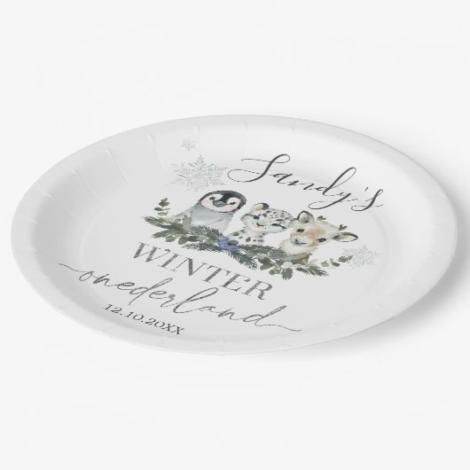 北極動物冬季オーネダーランドファースト誕生日 ペーパープレート (アングル)