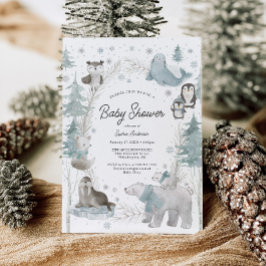北極動物冬季ベビーシャワー招待状カード 招待状