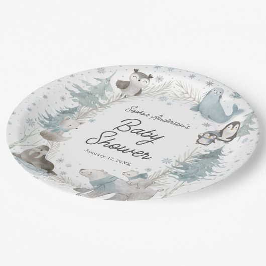 北極動物冬季ベビーシャワー紙プレート ペーパープレート (アングル)