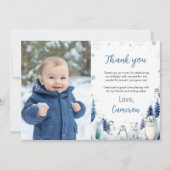 北極動物冬誕生日写真 サンキューカード (正面)