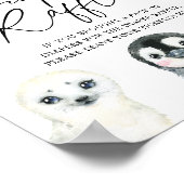 北極動物赤ちゃんシャワーおむつラッフルサイン ポスター (角)