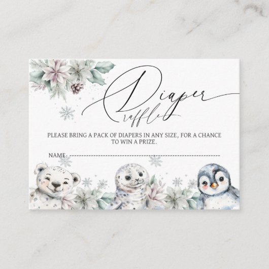 北極動物赤ちゃんシャワーおむつラッフル エンクロージャーカード (正面)