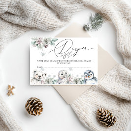 北極動物赤ちゃんシャワーおむつラッフル エンクロージャーカード