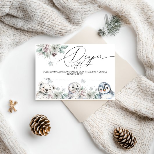 北極動物赤ちゃんシャワーおむつラッフル エンクロージャーカード