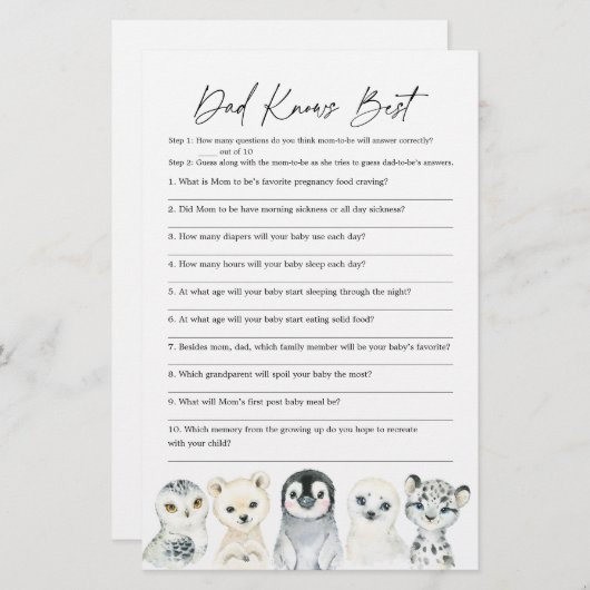 北極動物赤ちゃんシャワーパパがゲーム最高のを知っている (正面/裏面)