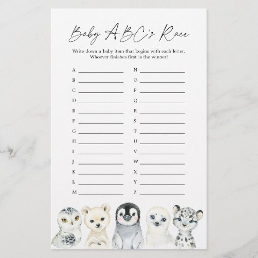 北極動物赤ちゃんシャワーABCのレースゲーム (正面)