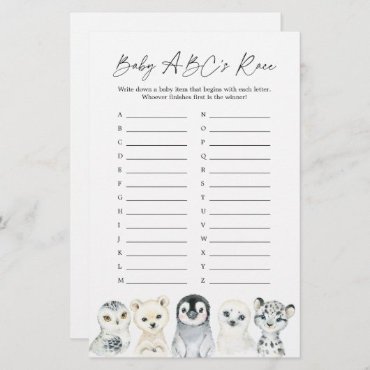 北極動物赤ちゃんシャワーABCのレースゲーム (正面/裏面)