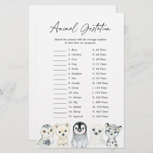 北極動物赤ん坊シャワー動物の妊娠ゲーム (正面/裏面)