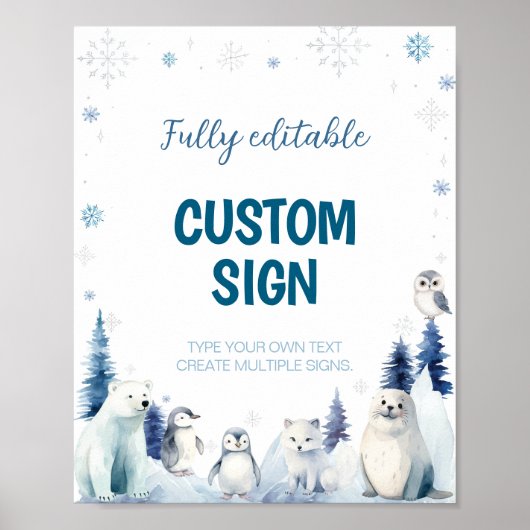 北極動物青い冬の誕生日カスタム標識 ポスター (正面)