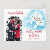 北極図解入りの、写真付きのの地図ユニーク写真クリスマス シーズンポストカード (正面)