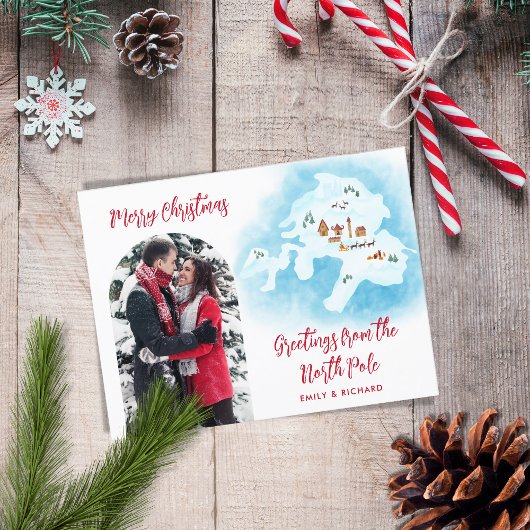 北極図解入りの、写真付きのの地図ユニーク写真クリスマス シーズンポストカード