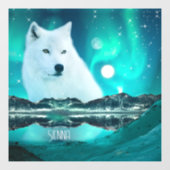 北極圏のオオカミと北極光を持つ幻想的な夜 ウィンドウサイン (シート)