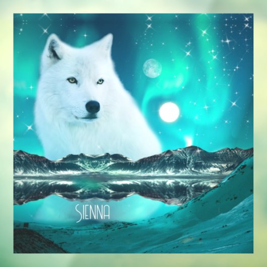 北極圏のオオカミと北極光を持つ幻想的な夜 ウィンドウサイン (シート3)