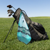 北極圏のオオカミと北極光を持つ幻想的な夜 ゴルフタオル (グリーン)