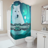 北極圏のオオカミと北極光を持つ幻想的な夜 シャワーカーテン (インサイチュ)