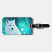 北極圏のオオカミと北極光を持つ幻想的な夜 ラゲッジタグ (正面横)