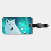 北極圏のオオカミと北極光を持つ幻想的な夜 ラゲッジタグ (裏面横)