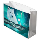 北極圏のオオカミと北極光を持つ幻想的な夜 ラージペーパーバッグ (裏面アングル)