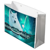 北極圏のオオカミと北極光を持つ幻想的な夜 ラージペーパーバッグ (正面アングル)