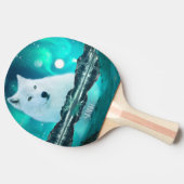 北極圏のオオカミと北極光を持つ幻想的な夜 卓球ラケット (横)