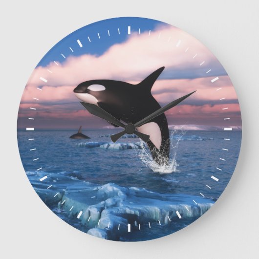 北極圏のキラークジラの海 ラージ壁時計 (正面)