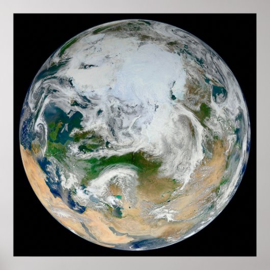 北極圏、ヨーロッパ、アジアを示す地球。 ポスター (正面)