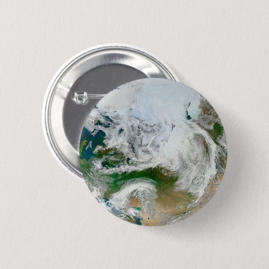 北極圏、ヨーロッパ、アジアを示す地球。 缶バッジ (正面&裏面)