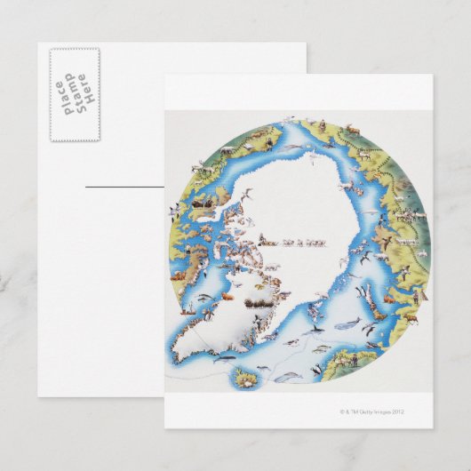 北極地図 ポストカード (正面/裏面)