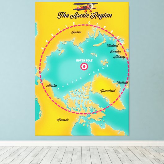 北極域北極地図 キャンバスプリント (インサイチュ (ウッドフロア))