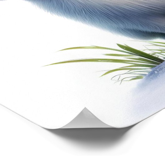 北極描写キツネの絵を描3D水色 ポスター (角)