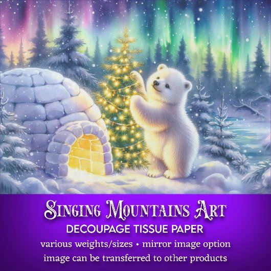 北極極熊イグルー&クリスマスツリーのデコパージュ 薄葉紙