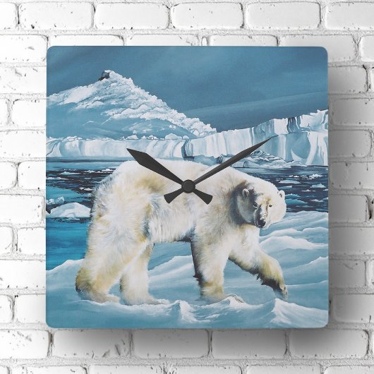 北極極熊ブルー スクエア壁時計