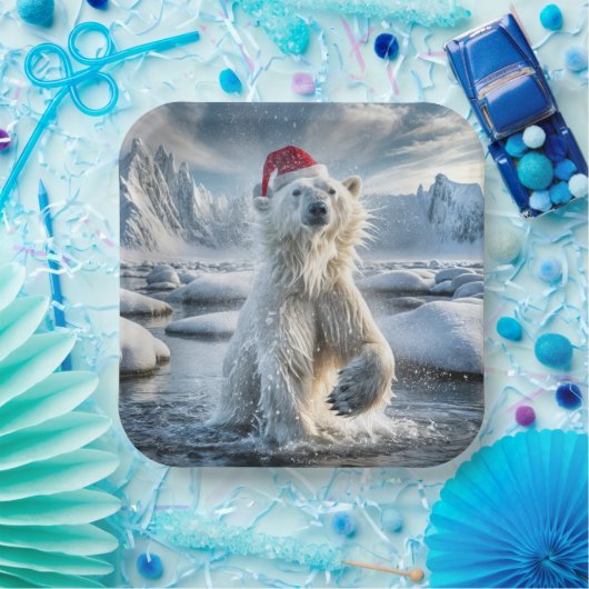 北極水のクリスマスポーラーベア ペーパープレート (パーティー)