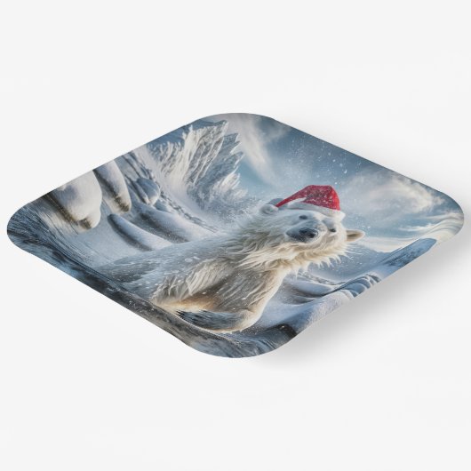 北極水のクリスマスポーラーベア ペーパープレート (傾斜あり)