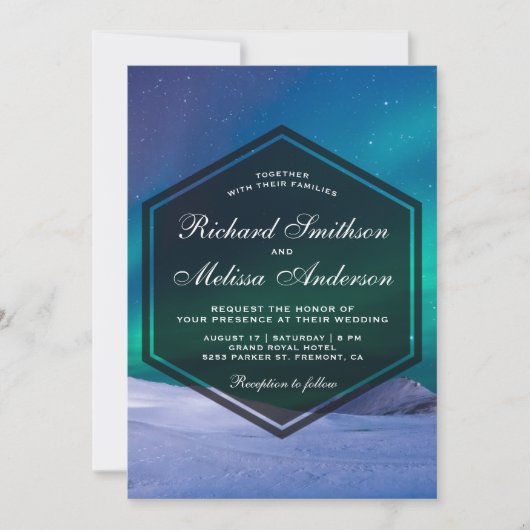 北極氷のオーロラの極光の結婚式招待状 招待状 (正面)